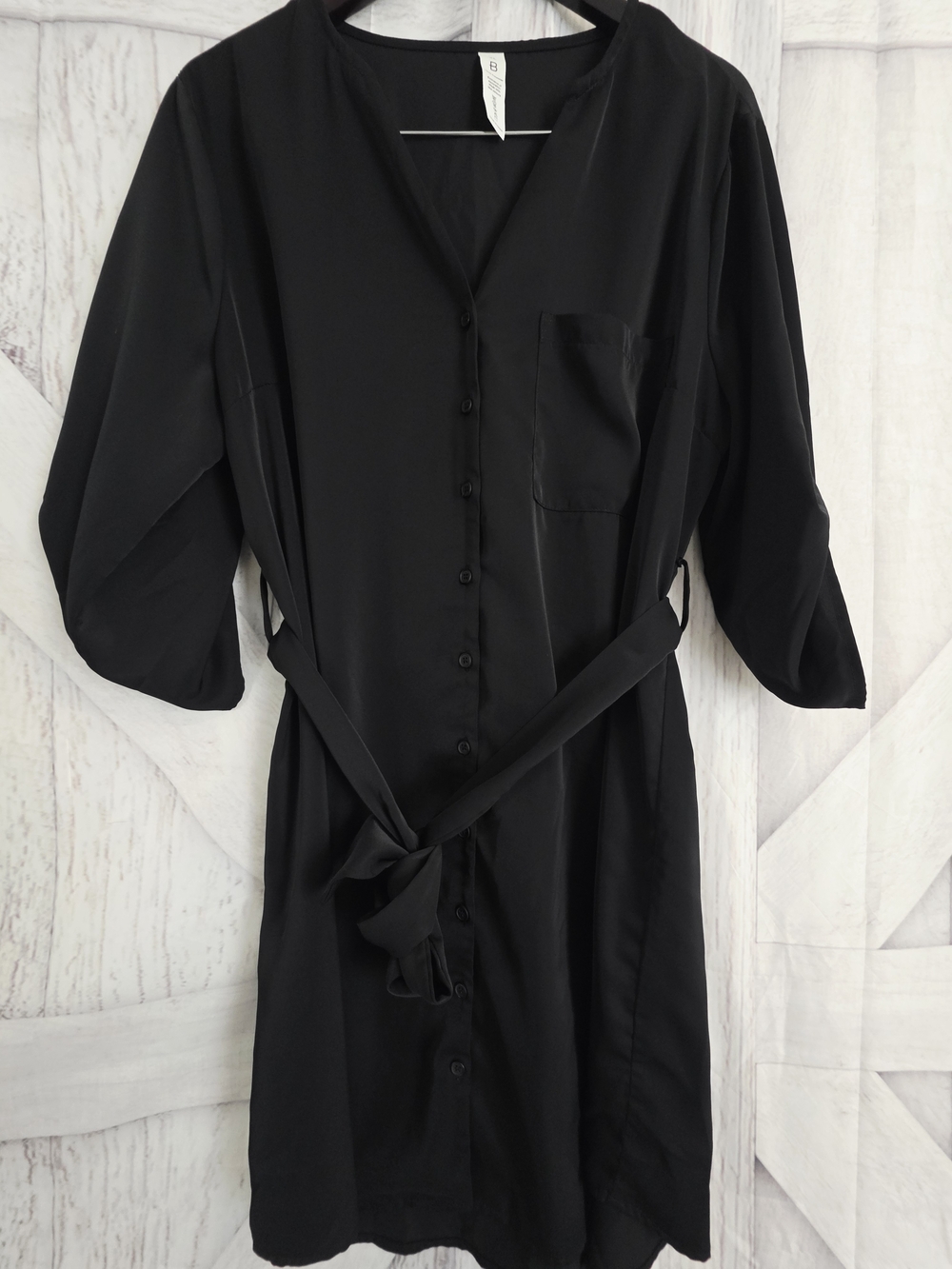 Blooming Jelly Black Button Front Shirt Dress XL Tie Waist Roll Sleeve